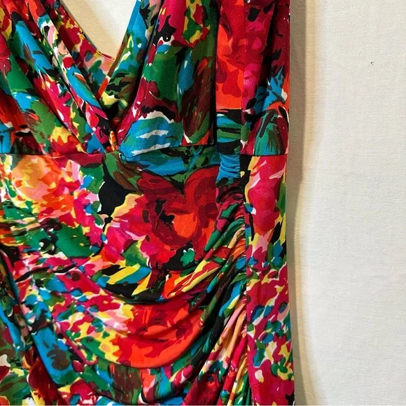 LAUREN Ralph Lauren Bright Floral Faux-Wrap Stretch Jersey Midi Dress | Sz 8 - Picture 5 of 6